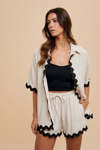 AnnieWear Shirt & Short Set with Ric Rac Trim in Natural Set AnnieWear   