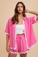 AnnieWear Shirt & Short Set with Ric Rac Trim in Hot Pink Set AnnieWear   