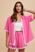 Load image into Gallery viewer, AnnieWear Shirt &amp; Short Set with Ric Rac Trim in Hot Pink Set AnnieWear   
