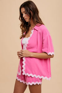AnnieWear Shirt & Short Set with Ric Rac Trim in Hot Pink Set AnnieWear   