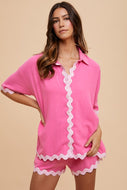 AnnieWear Shirt & Short Set with Ric Rac Trim in Hot Pink Set AnnieWear   