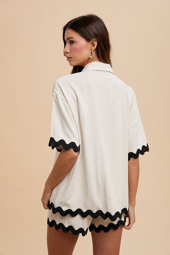 AnnieWear Shirt & Short Set with Ric Rac Trim in Natural Set AnnieWear   