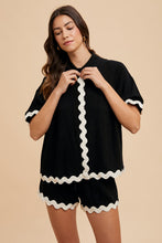 Load image into Gallery viewer, AnnieWear Shirt &amp; Short Set with Ric Rac Trim in Black Set AnnieWear   
