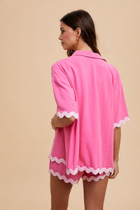 AnnieWear Shirt & Short Set with Ric Rac Trim in Hot Pink Set AnnieWear   