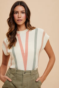 AnnieWear Multi Colored Chevron Striped Sweater Top in Ivory