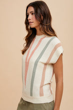 Load image into Gallery viewer, AnnieWear Multi Colored Chevron Striped Sweater Top in Ivory
