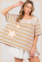 Load image into Gallery viewer, Sage+Fig Striped Top with Star Patch and Crochet Details in Multi Shirts &amp; Tops Sage+Fig   
