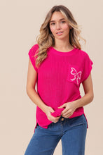 Load image into Gallery viewer, BiBi Sweater Top with Bow Pattern Patch Pocket in Fuchsia
