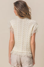 Load image into Gallery viewer, BiBi Cable Knit Top with Layered Chiffon Edges in Cream
