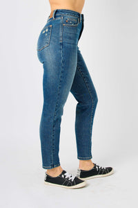 Judy Blue High Waisted Tummy Control Slim Fit Jeans in Dark Denim Pants Judy Blue   