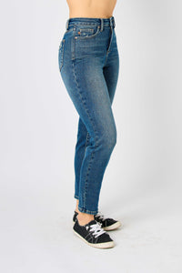 Judy Blue High Waisted Tummy Control Slim Fit Jeans in Dark Denim Pants Judy Blue   