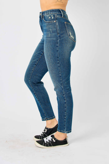 Judy Blue High Waisted Tummy Control Slim Fit Jeans in Dark Denim Pants Judy Blue   