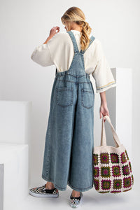 Easel Stone Washed Denim Jumpsuit in Washed Denim Jumpsuit Easel   