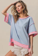 Load image into Gallery viewer, BiBi Contrasting Color Striped French Terry Top in Light Blue/Blush ON ORDER
