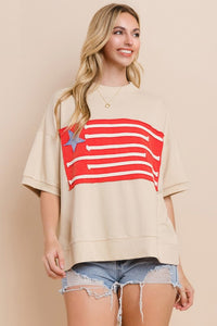 Oddi OVERSIZED Top with Flag Patch Front in Washed Sand