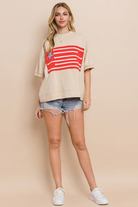 Oddi OVERSIZED Top with Flag Patch Front in Washed Sand