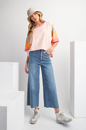 Easel Color Block Sleeves Top in Blush Shirts & Tops Easel   
