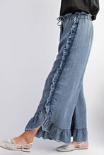 Load image into Gallery viewer, Easel Chambray Pants with Ruffle Details in Washed Denim Pants Easel   
