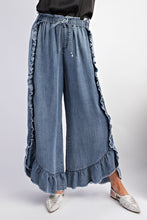 Load image into Gallery viewer, Easel Chambray Pants with Ruffle Details in Washed Denim Pants Easel   
