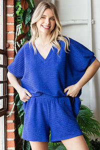 First Love Oversized Solid Color Textured Top in Blue Royal Shirts & Tops First Love   