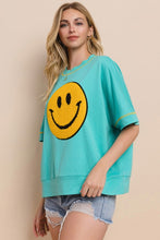 Load image into Gallery viewer, Oddi OVERSIZED Top with Large Smiley Face Patch in Aqua
