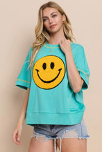 Load image into Gallery viewer, Oddi OVERSIZED Top with Large Smiley Face Patch in Aqua
