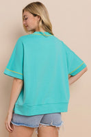 Oddi OVERSIZED Top with Large Smiley Face Patch in Aqua