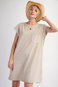 Easel Mineral Washed Cotton Knit Dress in Stone