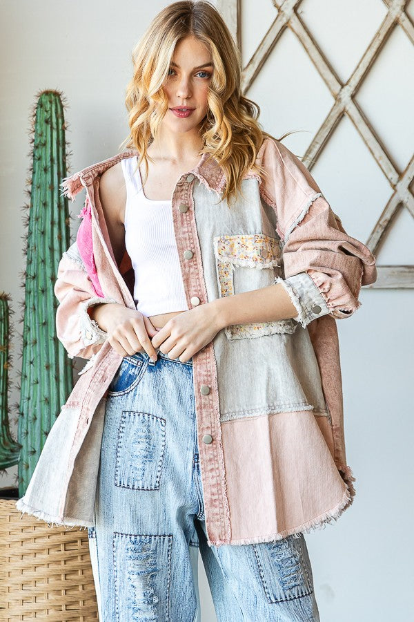 Oli & Hali Patched Star & Peace Sign Jacket in Pink Jacket Oli & Hali   