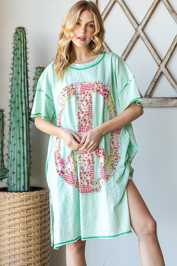 Oli & Hali Oversized Appliqued Peace Sign Top in Mint Shirts & Tops Oli & Hali   