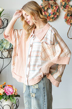 Load image into Gallery viewer, Oli &amp; Hali Mixed Fabric Button Up Top in Blush Shirts &amp; Tops Oli &amp; Hali   
