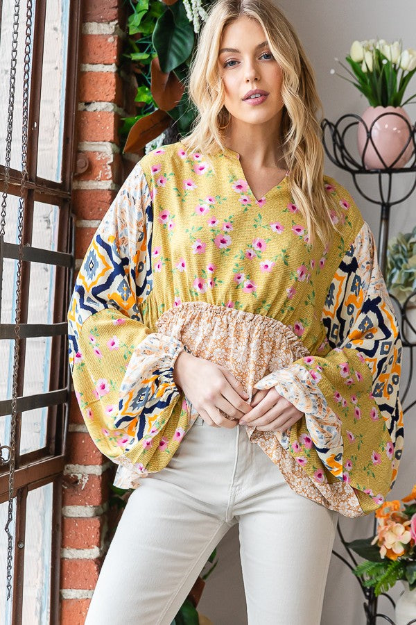 Oli & Hali Mixed Print Top in Honey FINAL SALE – June Adel