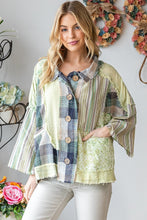 Load image into Gallery viewer, Oli &amp; Hali Mixed Fabric Button Down Top in Sage Shirts &amp; Tops Oli &amp; Hali   
