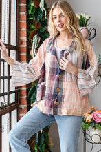 Load image into Gallery viewer, Oli &amp; Hali Mixed Fabric Button Down Top in Berry Shirts &amp; Tops Oli &amp; Hali   
