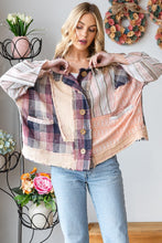 Load image into Gallery viewer, Oli &amp; Hali Mixed Fabric Button Down Top in Berry Shirts &amp; Tops Oli &amp; Hali   
