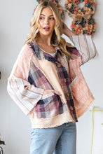 Load image into Gallery viewer, Oli &amp; Hali Mixed Fabric Button Down Top in Berry Shirts &amp; Tops Oli &amp; Hali   
