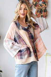 Oli & Hali Mixed Fabric Button Down Top in Berry Shirts & Tops Oli & Hali   