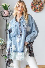 Load image into Gallery viewer, Oli &amp; Hali Mixed Fabric Henley Neck Top in Denim Shirts &amp; Tops Oli &amp; Hali   
