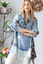 Load image into Gallery viewer, Oli &amp; Hali Mixed Fabric Henley Neck Top in Denim Shirts &amp; Tops Oli &amp; Hali   
