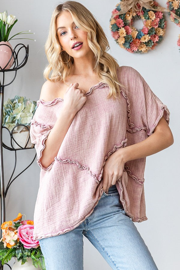 Oli & Hali Oversized Cotton Gauze Top in Pink Shirts & Tops Oli & Hali   