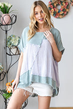 Load image into Gallery viewer, Oli &amp; Hali Two Toned Mixed Fabric Top in Blue Shirts &amp; Tops Oli &amp; Hali   
