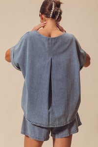 So Me Washed Denim Top and Shorts Set in Denim