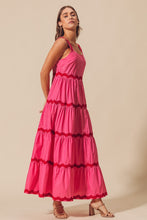 Load image into Gallery viewer, So Me Tiered Dress with Scalloped Ric Rac Trim in Fuchsia/Red
