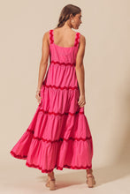 Load image into Gallery viewer, So Me Tiered Dress with Scalloped Ric Rac Trim in Fuchsia/Red
