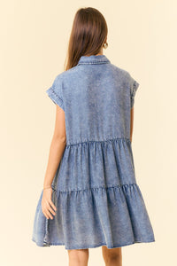 Doe and Rae Tiered Tencel Mini Dress in Dark Denim