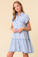 Doe and Rae Tiered Tencel Mini Dress in Light Denim