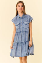 Load image into Gallery viewer, Doe and Rae Tiered Tencel Mini Dress in Dark Denim
