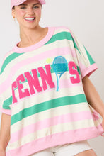 Load image into Gallery viewer, Fantastic Fawn OVERSIZED Striped Top with TENNIS Sequin and Letter Patched Front in Lt Pink/Green
