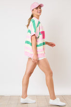 Load image into Gallery viewer, Fantastic Fawn OVERSIZED Striped Top with TENNIS Sequin and Letter Patched Front in Lt Pink/Green
