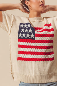 So Me American Flag Knit Sweater Top in Ivory Shirts & Tops So Me   